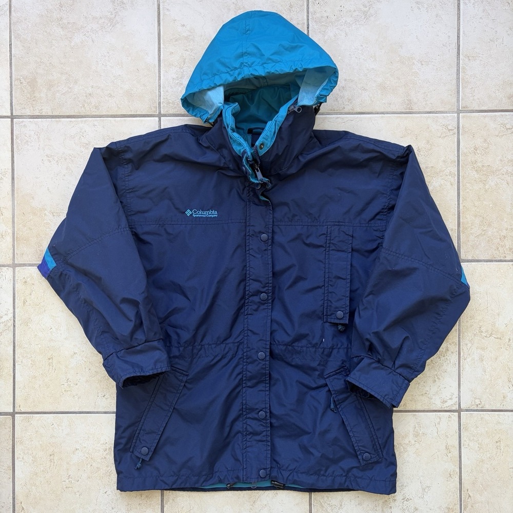 Vintage Columbia Jacket Womens Medium Blue Longs Peak Hooded Rain 90s Retro Gorp